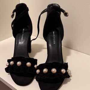 Marc Fisher Black Heels with Pearl Accents